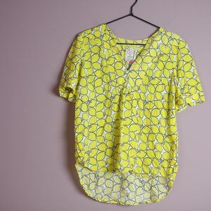 Anthropologie Yellow Blouse with Leaf Pattern